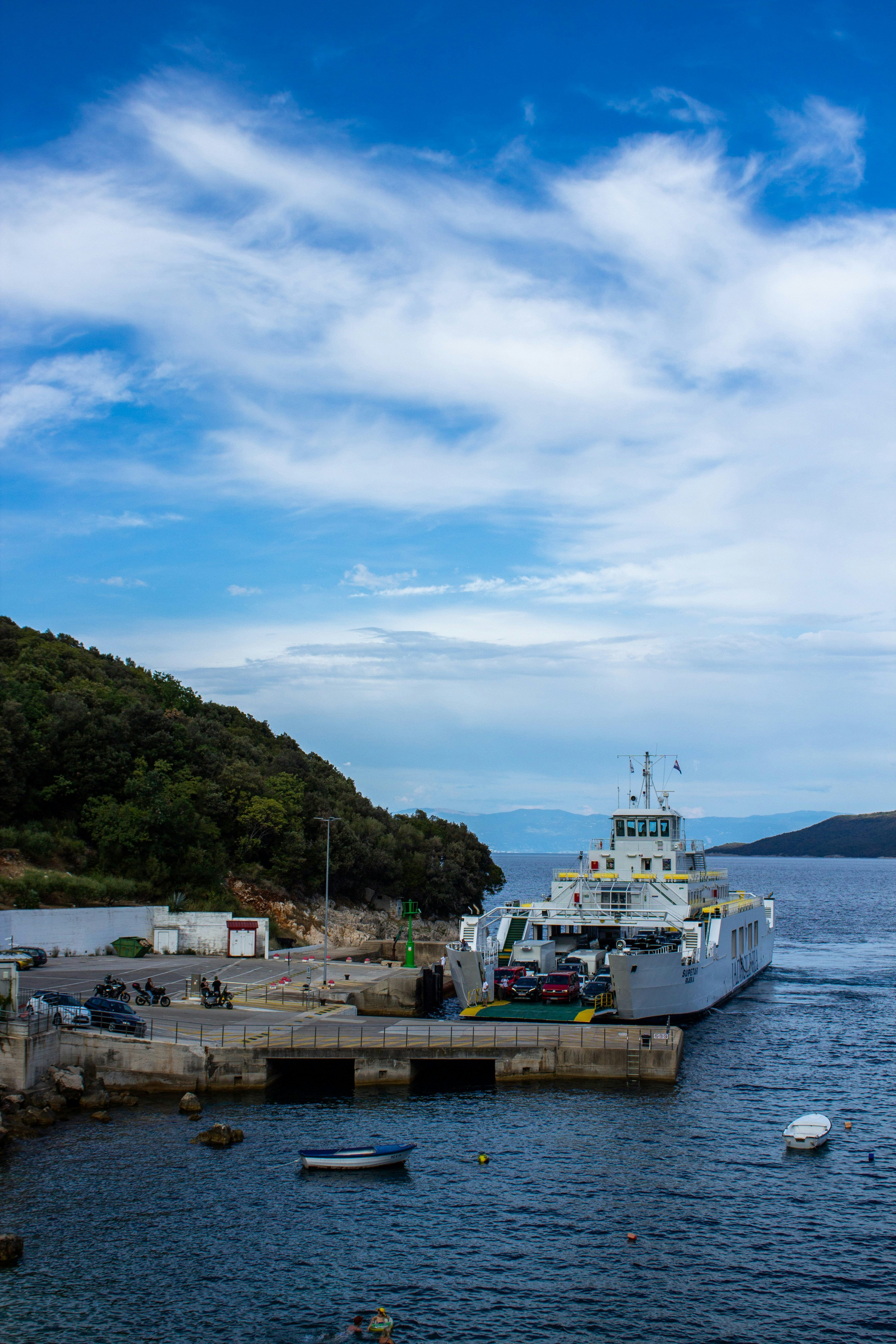 Jadrolinija ferry docking in a bay in Croatia